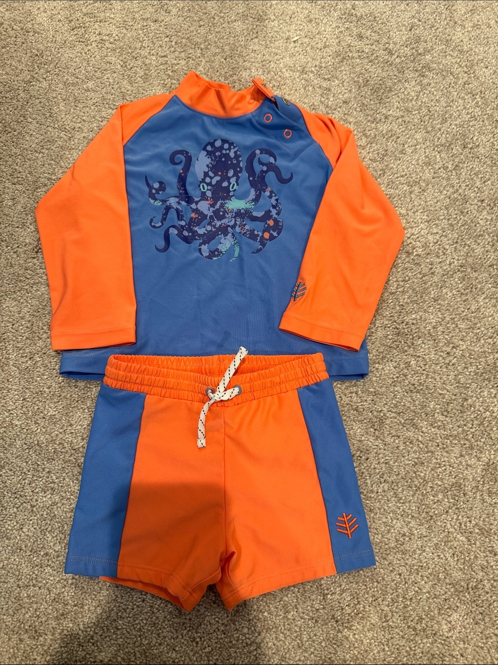 Coolibar Blue & Orange Kids Rashguard Swim Set with Octopus